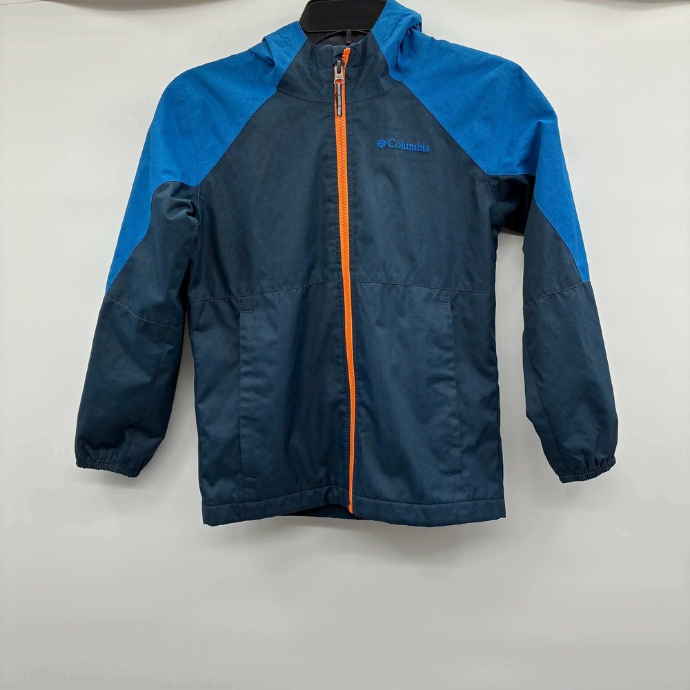 Columbia Windbreaker Jacket Boys S 8 Blue Navy Fleece Lined Hooded Full Zip Hood